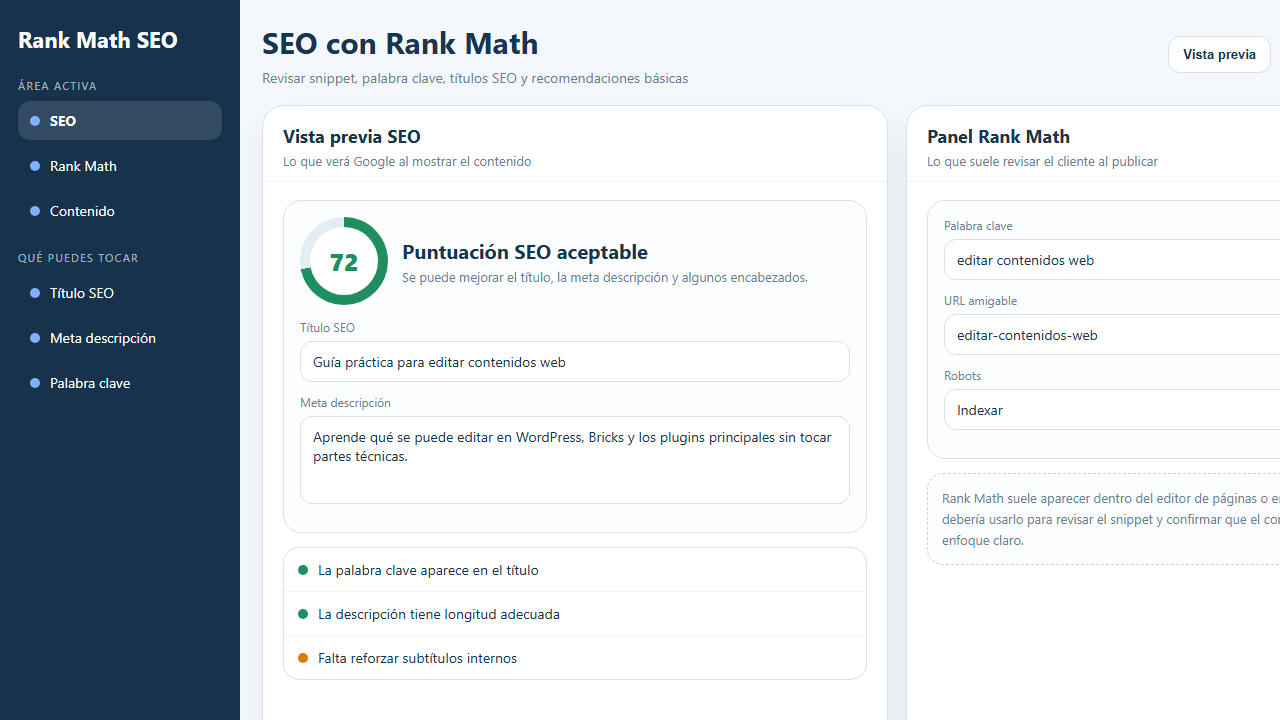 Panel gen&eacute;rico Rank Math SEO
